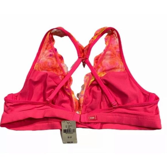 Victoria’s Secret Pink Unlined Plunge Lace Bralette Bra Coral Multicolor Small - Picture 4 of 8